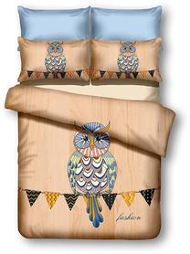 Gultas veļas komplekts DecoKing Owls, daudzkrāsains/smilškrāsas, 80 x 80 cm, 200 x 220 cm