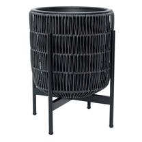 Gėlių vazonas Home4you Wicker 38109, plastikinis/metalas, Ø 38 cm, juoda sp.
