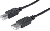 Vads Manhattan USB 2.0 A male, USB 2.0 B male, 3 m, melna krās.