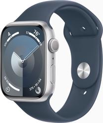 Viedais pulkstenis Apple Watch Series 9 GPS, 45mm Silver Aluminium Storm Blue Sport Band S/M, sudraba krās.