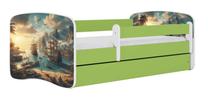 Vaikiška lova Kocot Kids Ship, balta sp./žalia sp., 70 x 140 cm, be patalynės dėžės, be čiužinio