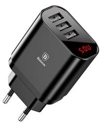 Adapteris Baseus, Europlug/3 x USB 3.0 Type A Female, juoda sp.