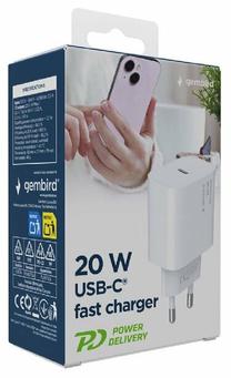 Telefono įkroviklis Gembird PowerDelivery, USB Type C, balta sp.
