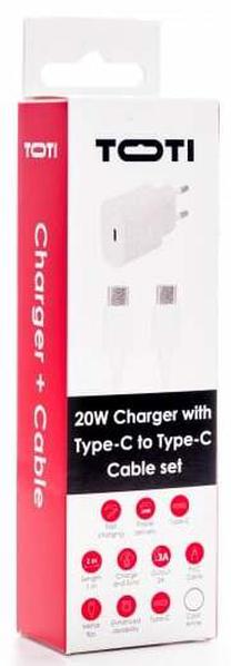 Telefono įkroviklis Toti, USB Type C, 100 cm, balta sp., 20 W
