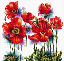 Набор для вышивки крестом Diamond Dotz Lovely Poppies, белый цв./красный цв./зеленый цв.