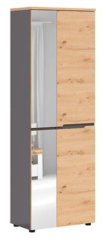 Spinta Memphis M252-REG1L1D/19/7-GF/DASN, ąžuolo sp./grafito sp., 65 cm x 38 cm x 192 cm, su veidrodžiu