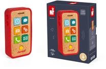 Игрушечный телефон Janod Sound, 12 см, EN, коричневый/красный