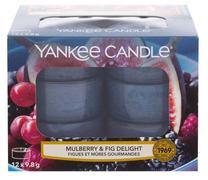 Žvakė, arbatinė Yankee Candle Mulberry&Fig Delight, 4 - 6 h, 117.6 g, 12 vnt., mėlyna sp.