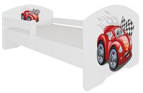 Vaikiška lova ADRK Pepe Car Zigzag, balta sp./juoda sp./raudona sp., 70 x 140 cm, be patalynės dėžės, su čiužiniu