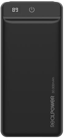 Lādētājs-akumulators (Power bank) Realpower PB-30k PD, 30000 mAh, 18 W, melna krās.