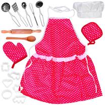 Rotaļu virtuves piederumi, priekšauts ar piederumiem Lean Toys Apron With Accessories ZA4420, rozā krās./daudzkrāsaina