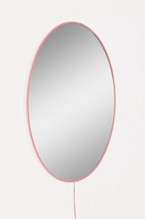 Spogulis Kalune Design Elliptical, ar gaismu, stiprināms, 30 cm x 40 cm, rozā krās.