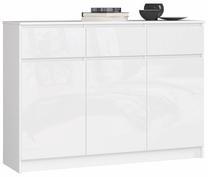 Komoda Akord Furniture Factory K140 KOMMK1403D3SZWEIGLAPK, balta sp., 99 cm x 40 cm x 138 cm