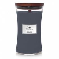 Žvakė, aromatinė WoodWick Large Hourglass Indigo Suede, 120 h, 609.5 g, pilka sp.
