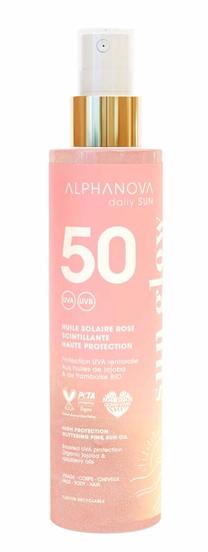 Aliejus įdegio priežiūrai kūnui Alphanova Daily Sun Glittering Pink SPF50, 125 ml