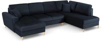 Kampinė sofa Micadoni Home Moghan Velvet Panoramic, tamsiai mėlyna sp., dešininė, 313 x 194 cm x 88 cm