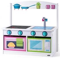 Vaikiška virtuvėlė WOODY Eco Kitchen 2in1 90258, mėlyna sp./balta sp./žalia sp.