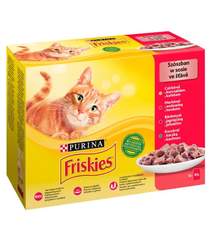 Mitrā kaķu barība Friskies Wet Food 4 Flavors, jēra gaļa/liellopa gaļa/vistas gaļa, 0.085 kg, 12 gab.