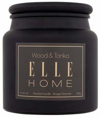 Svece, aromātiskā Elle Home Wood & Tonka, 350 g, melna krās.