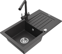 Кухонная мойка Mexen Pablo 6510751010-76+671600-76, гранит, 75 см x 43 см x 16.1 см, black granite цв.