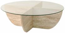 Kavos staliukas Kalune Design Lily, travertine sp., 90 cm x 90 cm x 30 cm