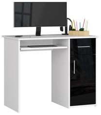 Rašomasis stalas su lentyna Akord Pin, 90 cm x 50 cm, 74 cm, balta sp./juoda sp.