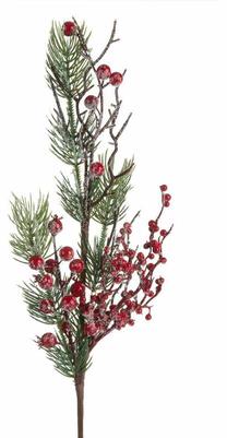 Kalėdinė dekoratyvinė šakelė 257, raudona sp./žalia sp., 55 cm