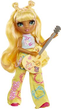Lelle ar aksesuāriem Rainbow High Jr High Rockband Sunny, 23 cm, dzeltena krās.