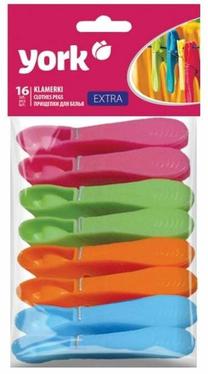 Veļas saspraudes York Extra, 7 cm, plastmasa, 16 gab., daudzkrāsaina