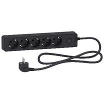 Удлинитель Schneider Electric, 3 x 1 mm², 1.5 м, IP20, 5 розеток, с выключателем, черный цв.