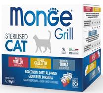 Mitrā kaķu barība Monge Grill Sterilised Cat, vistas gaļa/teļa gaļa/forele, 0.085 kg, 12 gab.