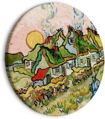 Apvali reprodukcija ant drobės Artgeist Thatched Cottages in the Sunshine Reminiscence of the North (Vincent van Gogh), 60 cm x 60 cm