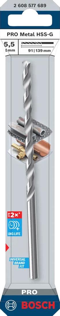 Metāla urbis Bosch 2608577689, metāla, hss-g, cilindrisks, 5.5 mm x 13.9 cm