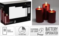 LED žvakių rinkinys, 19 cm, raudona sp., 3 vnt.