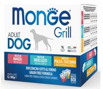 Влажный корм для собак Monge, говядина/рыба/курица/индюшатина Grill Adult Dog Multipacks, 0,1 кг x 12 шт.