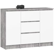 Komoda Akord Furniture Factory K100, balta sp./pilka sp., 76 cm x 35 cm x 101 cm