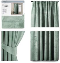 Nakts aizkari, ar atsaitēm AmeliaHome Velvet Pleat, zaļa krās., 140 cm x 245 cm