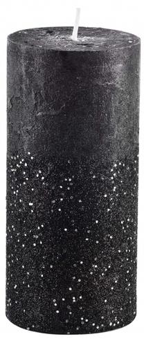 Svece, cilindriskas Mondex Black Glitter, melna krās.