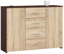 Komoda Akord K45, sonoma ąžuolo sp./wenge sp., 80 cm x 35 cm x 110 cm