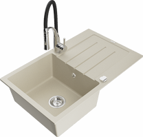 Кухонный умывальник с кухонным смесителем Mexen Bruno Beige+Black/Chrome, гранит, 79 см x 49 см x 20 см, beige+black/chrome цв.
