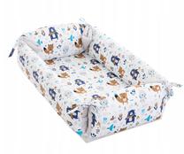 Kūdikio lizdelis Travel Bear & Fox, 58 x 98 cm, mėlyna sp./ruda sp./balta sp.