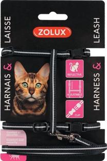 Kačių petnešos su pavadėliu Zolux Kit 520021NOI, 120 cm x 7 mm, juoda sp.