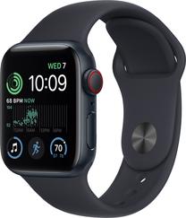 Viedais pulkstenis Apple Watch SE GPS + Cellular (2nd Gen) 40mm Midnight Aluminium Case with Midnight Sport Band - Regular, melns krās.