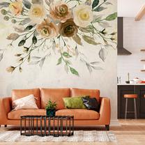Fototapete Artgeist Summer Bloom - Retro Floral Motif With Flowers And Leaves With Patterns, 105 cm x 105 cm