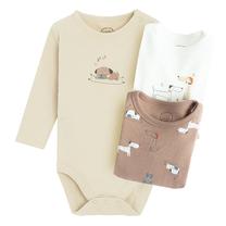 Pikkade varrukatega beebi body, klassikaline, imikutele Cool Club CCB2801991-00, valge v./pruun v./beež v., 74 cm, 3 tk