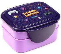 Konteiners pārtikai, ar galda piederumiem Game Over, 14 cm x 9 cm, violeta krās.
