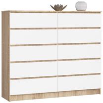 Komoda Akord K140, balta sp./sonoma ąžuolo sp., 121 cm x 138 cm x 40 cm