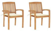 Õuetoolide komplekt VLX Solid Teak Wood 3063254, kreemjasvalge/puidu v., 57.5 cm x 60 cm x 90 cm, 2 tk.