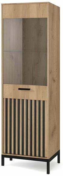 Vitrina Lamino W-1, ąžuolo sp./juoda sp., 54 cm x 40 cm x 191 cm