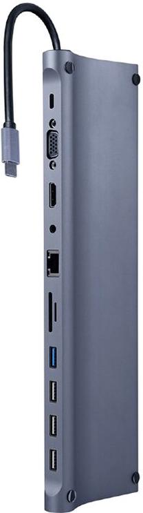 Adapteris Gembird USB-C - 4xUSB/SD/MicroSD/RJ-45/3.5mm/HDMI/VGA/USB-C A-CM-COMBO11-01 USB-C male, 4xUSB/SD/MicroSD/RJ-45/3.5mm/HDMI/VGA/USB-C female, 0.15 m, pelēka krās.